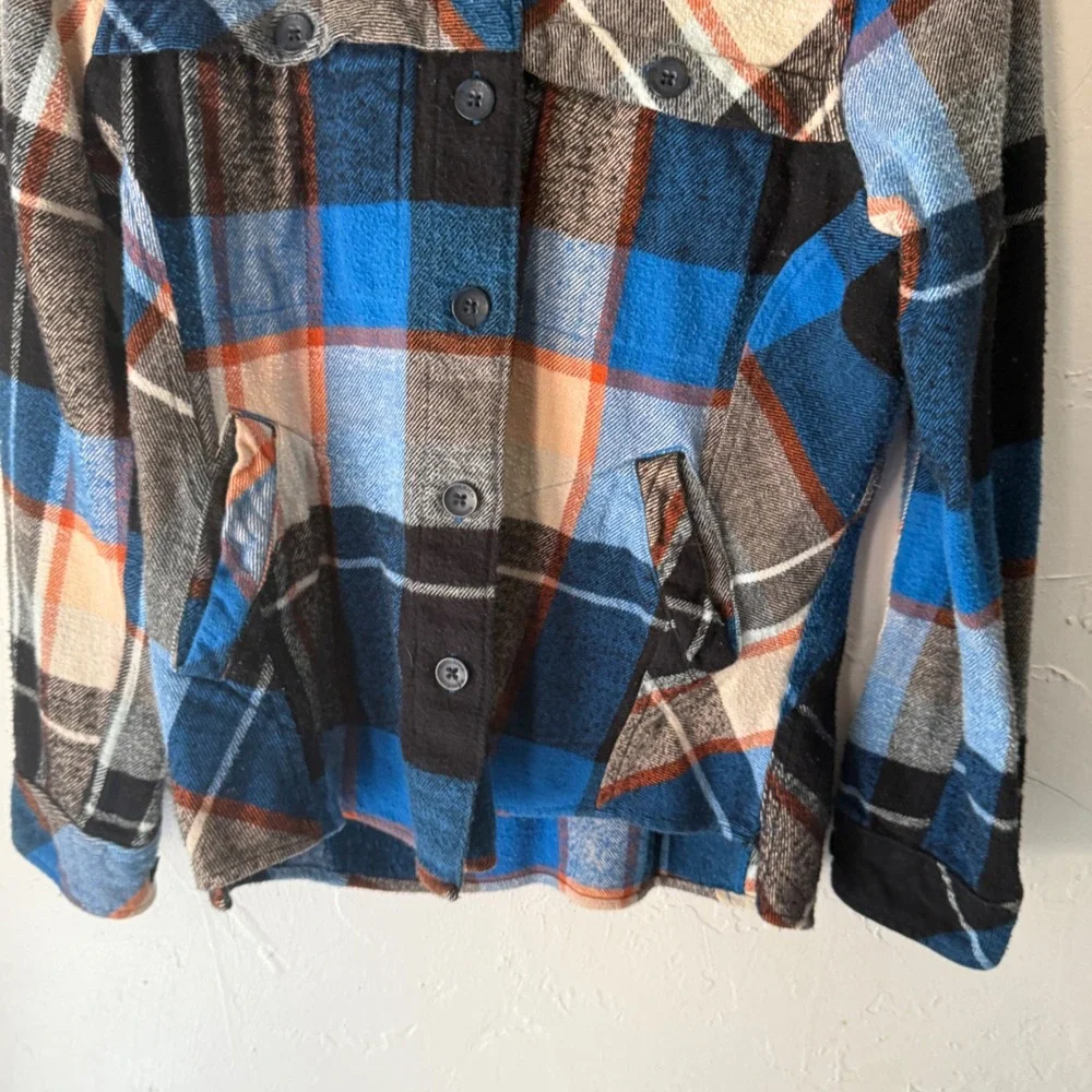 Woolrich Plaid Button Up Shirt Jacket Blue Orange Black Womens S P Outdoor Cabin - Picture 3 of 11